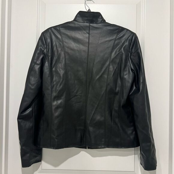 Cole Haan Signature Women’s Faux Vegan Leather Jacket Quilted Lining Size Large - Picture 8 of 13